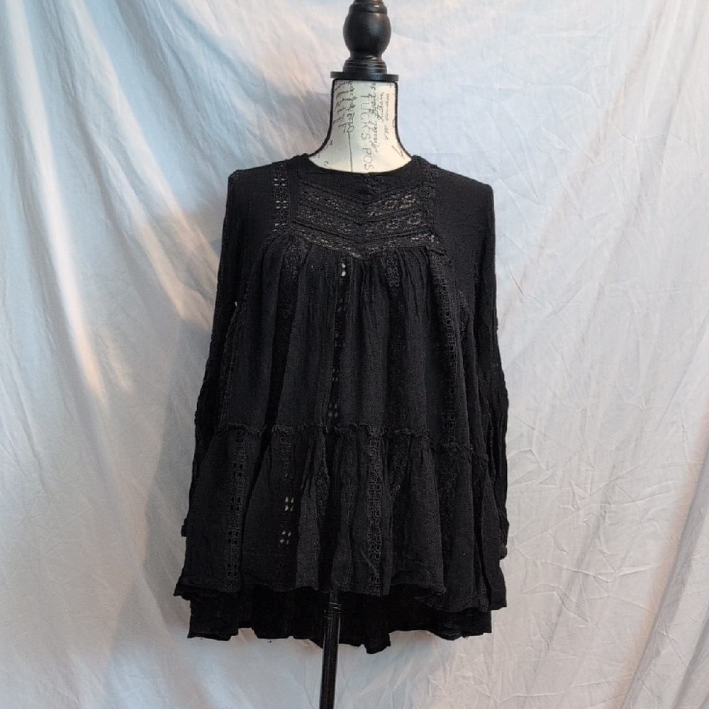 Black Boho Free People Long sleeve shirt XS
